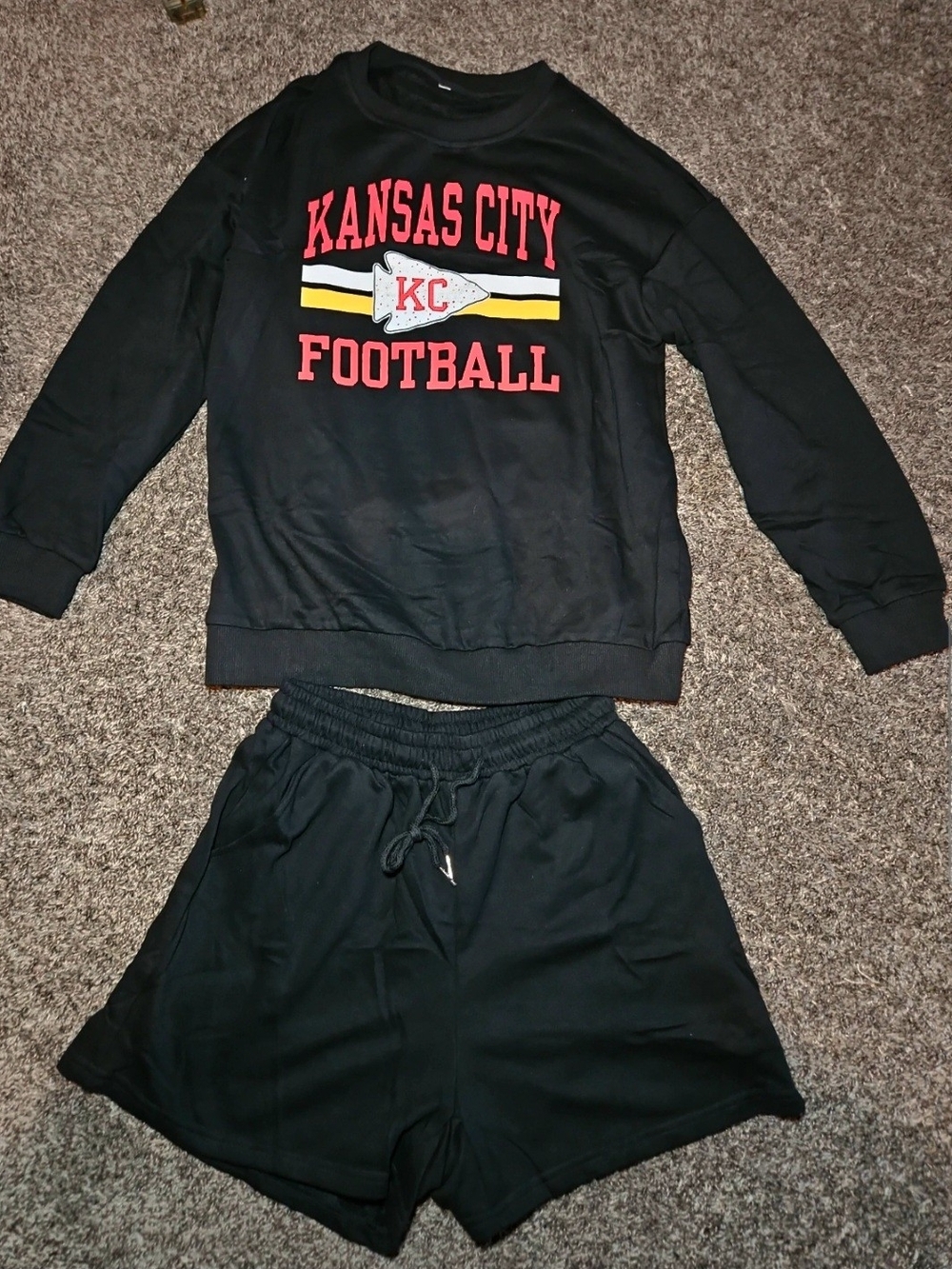 Kansas City Chiefs Football Womens Black Sweatshirt and Shorts Set